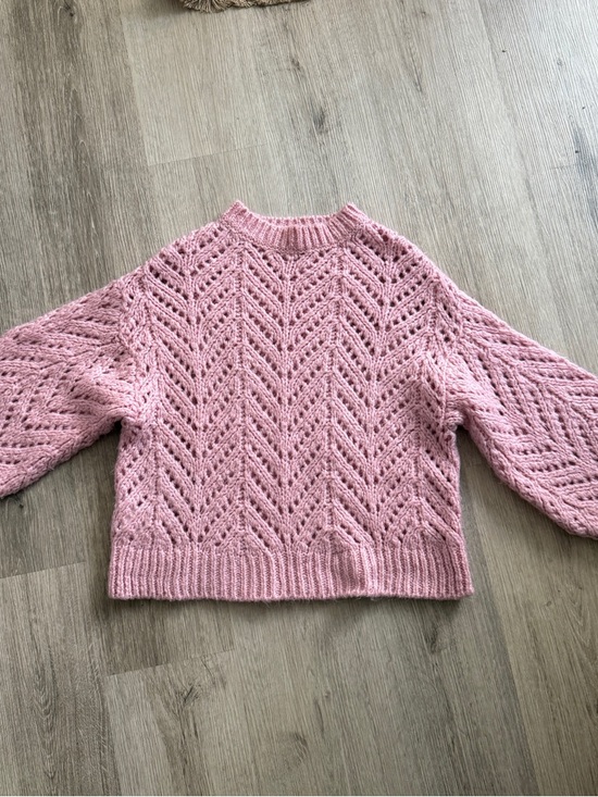 Mango Sweaters - Mango Pink Open-Knit Chevron Crewneck Sweater